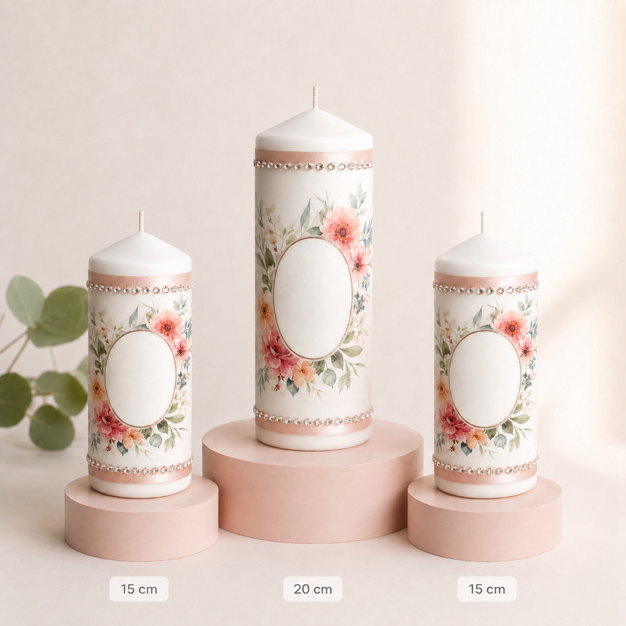 Personalised Candle Set: 20 cm + 2 × 15 cm