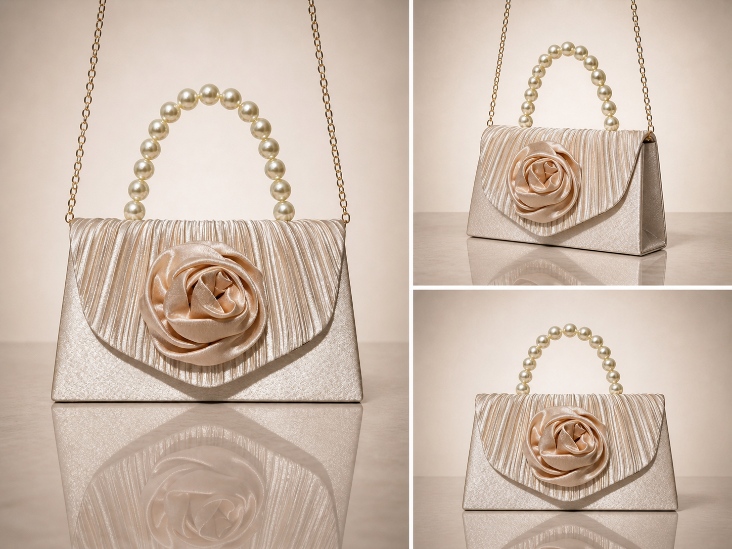 Champagne Floral Pearl Clutch
