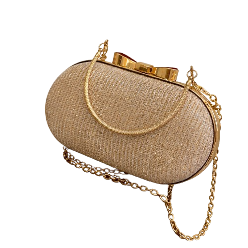 Gold Textured Oval Clutch