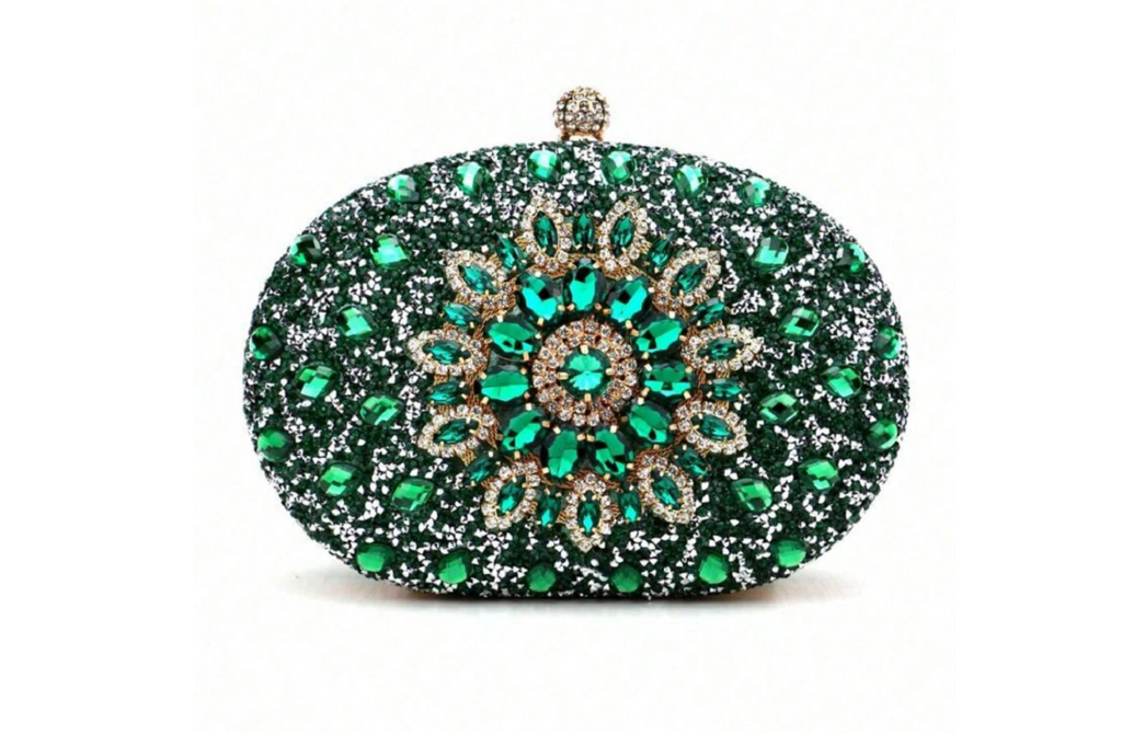 Green Luxe Rhinestone Clutch