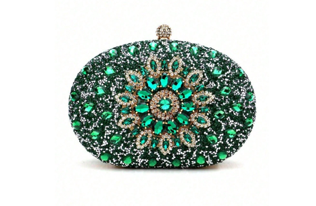 Green Luxe Rhinestone Clutch