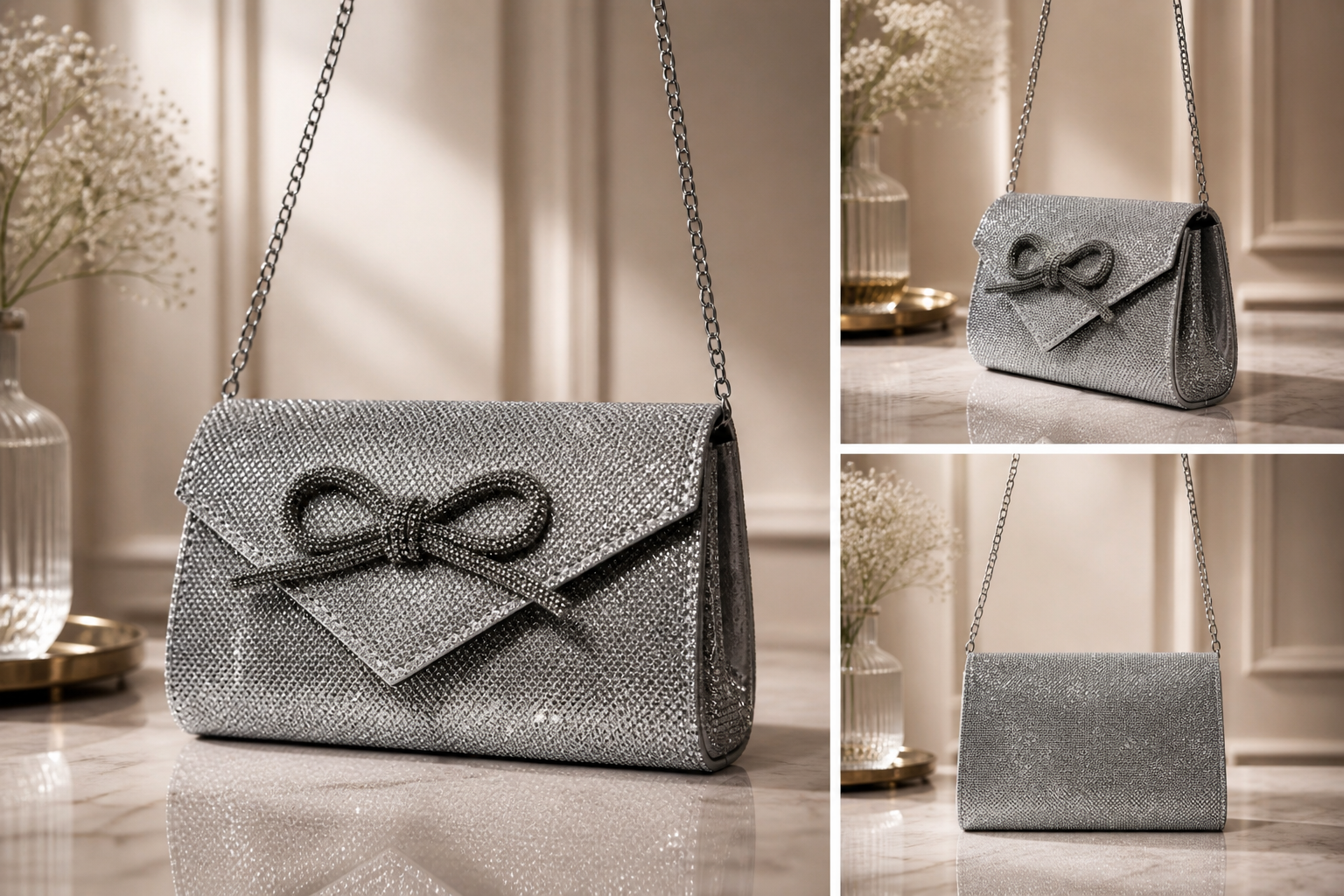 Silver Bow Detail Clutch