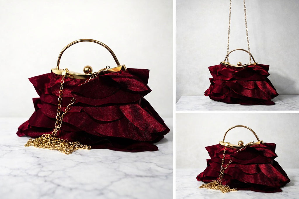 Burgandy Soft Ruffle Elegance Bag