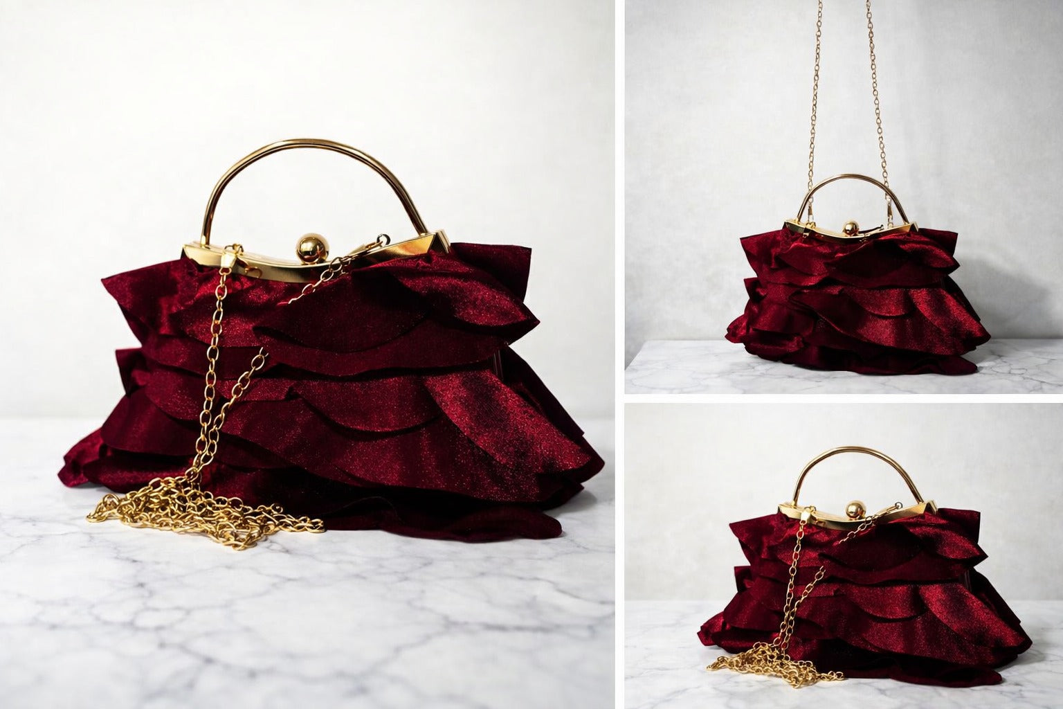 Burgandy Soft Ruffle Elegance Bag