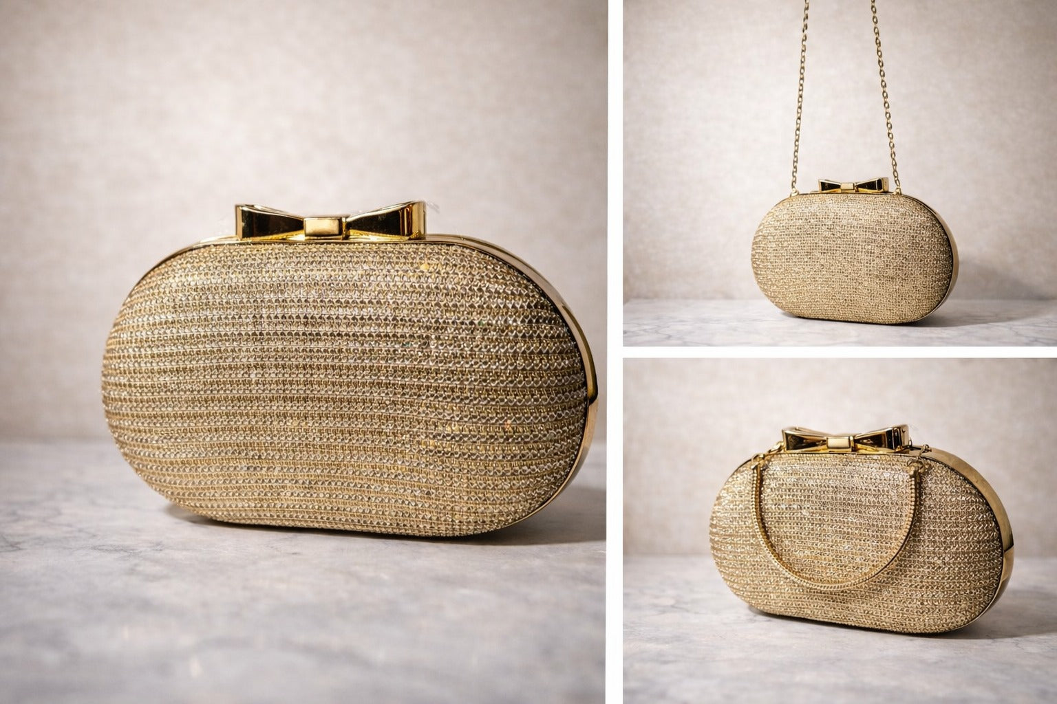 Gold Textured Oval Clutch
