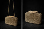 Gold Crystal Glam Clutch with a flower