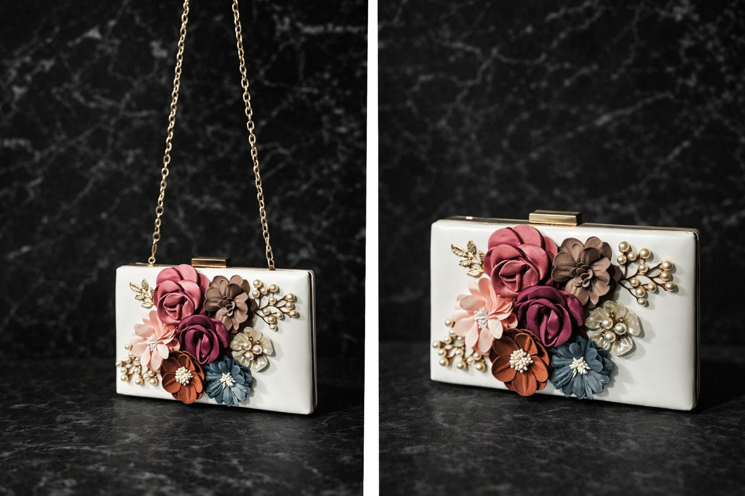 White Romantic Floral Statement Clutch