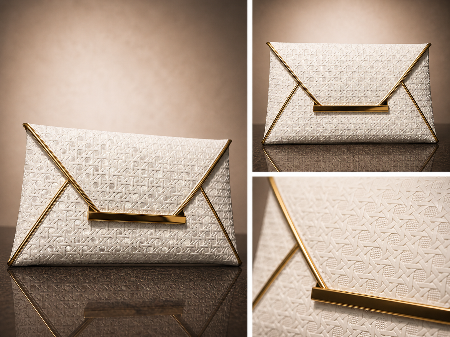 White Envelope Clutch with Gold Detail