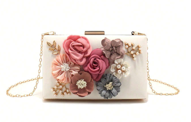 White Romantic Floral Statement Clutch