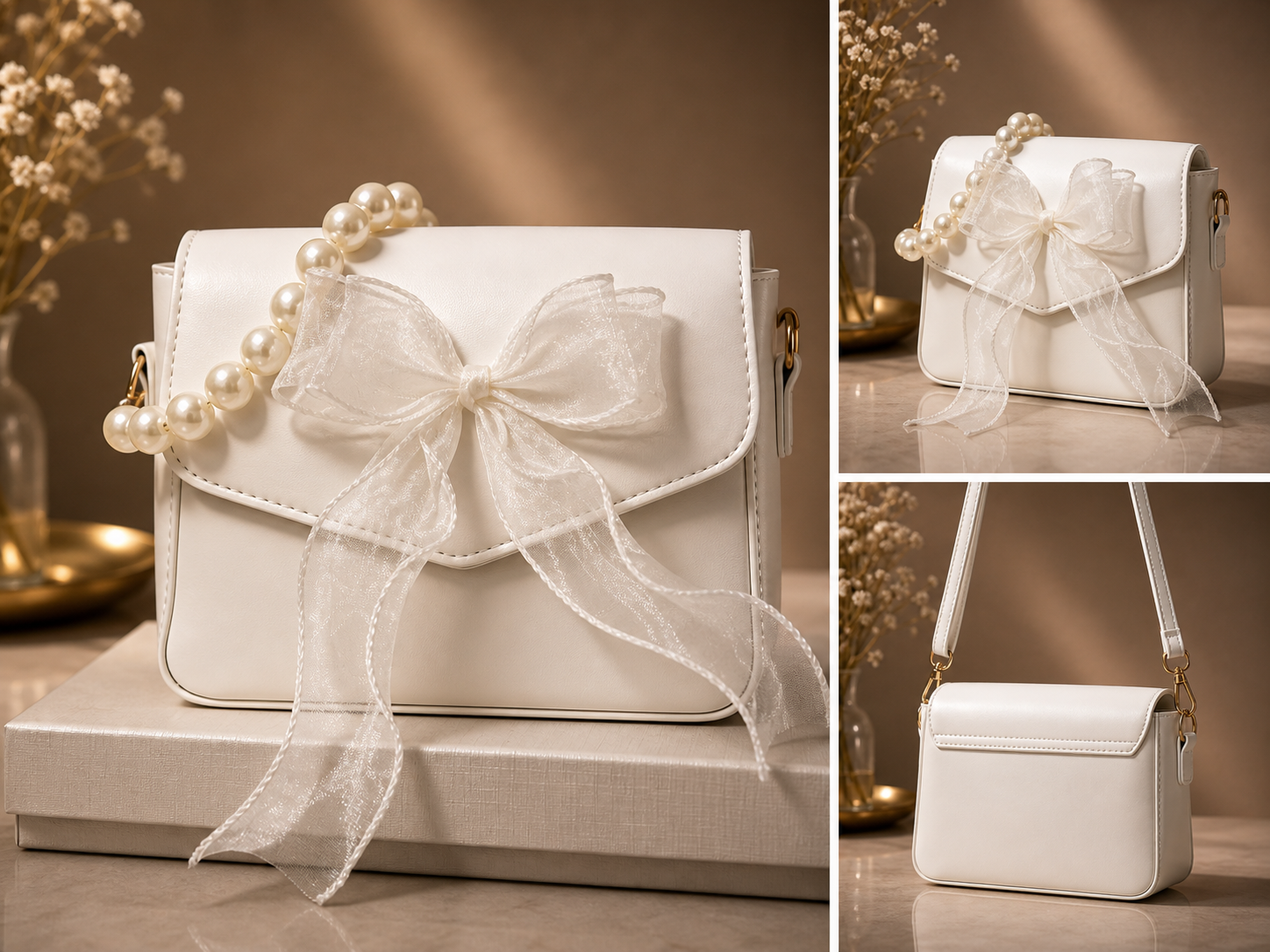 White Bow Pearl Handle Bag